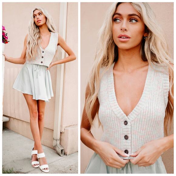 Bailey Rose Women's Pastel Cropped Ribbed V-Neck Sweater Vest Size Large Trendy - Picture 1 of 7